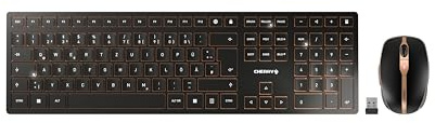 CHERRY DW 9100 Slim, Kabellose Tastatur und Maus, Deutsch QWERTZ, Schwarz | Wireless Verbindung über Bluetooth & 2,4 GHz Funk, Leiser Tastenanschlag, 6-Tasten-Mouse, Wiederaufladbar, inkl. USB-C Kabel