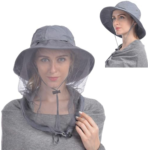 USHAKE Unisex Sonnenhut Head Net Hat with Hidden Mesh | Insekten-Mückenschutz, breite Krempe, schnell trocknend und atmungsaktiv, verstaubar, für Damen und Herren, für Gartenarbeit