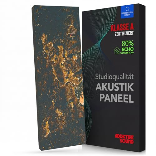 Addictive Sound Akustikbild Schallabsorber 148x50x6 cm, Gold 1 | Breitbandabsorber ab 100 Hz, Kunstdruck auf Akustikstoff, EU-Produktion, Wand- und Deckenmontage-Set inklusive
