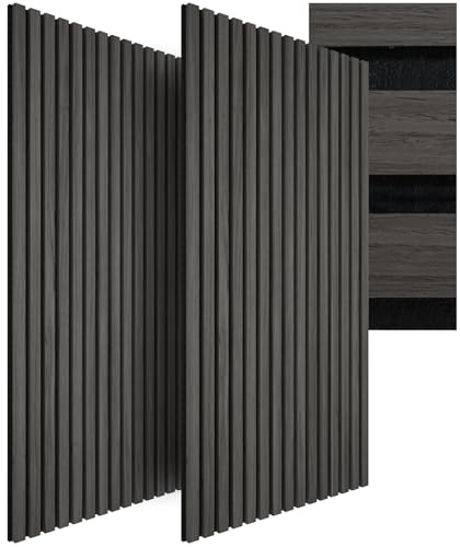 tectake® 3D Akustikpaneele 120 x 60 x 2,1 cm, Holz Optik Paneele, Wandpaneele in Holzoptik als Schallabsorber, Panels für Wohnzimmer, Küche, Wandverkleidung, Schallschutz - Eiche schwarz, 2er Set