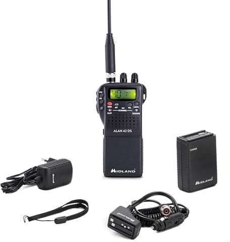 Midland Alan 42 DS CB-Handfunkgerät mit Multiband AM/FM, tragbares CB-Funkgerät mit Zubehör & digitaler Rauschsperre, für alle EU-Länder, schwarz