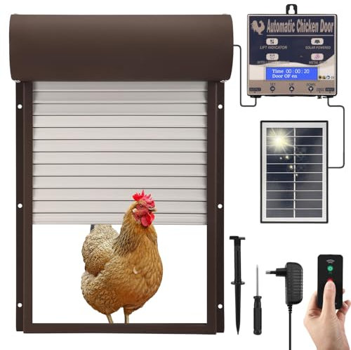Automatische Hühnerklappe Solar, Elektrische Hühnerklappe mit Wasserdicht Großes Display, Timer, Manuelle, Hühnerstall Automatisch Hühnertür, Intelligenter Einklemmschutz