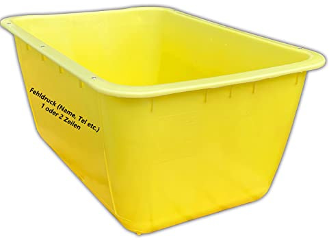 UvV Mörtelkübel gelb 200 Liter 2. Wahl mit Fehldruck Mörtelwanne, Blumenkübel, Wasserbehälter, Futtertrog, Wildwanne, Futterwanne mit 2 Stahlschienen zur Verstärkung (gelb)