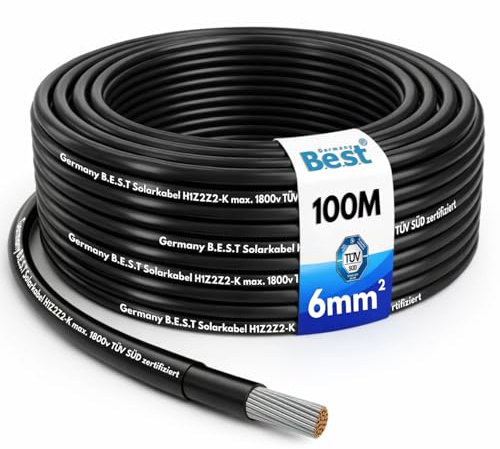 100m Solarkabel 6mm² Solarleitung PV Kabel Photovoltaikkabel Schwarz | Verzinntes Kupfer, H1Z2Z2-K, PV Kabel, Solarkabel, 1800V DC, UV- & witterungsbeständig, Photovoltaik