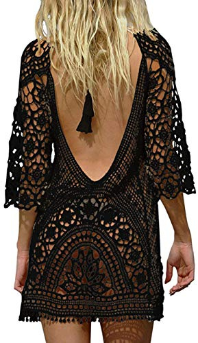 YIJOY Damen Bikini Cover Up Sexy Boho Rückenfrei Spitze Strandkleid Strandponcho Sommerkleider