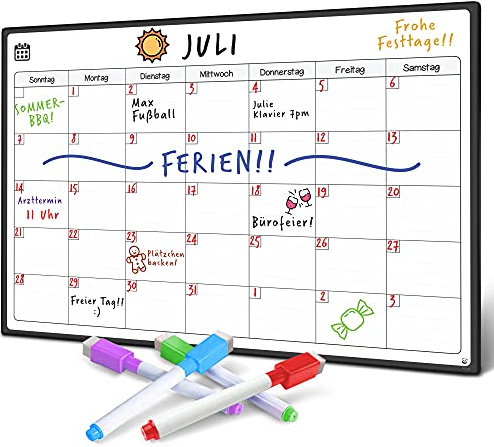Smart Panda Monatsplaner Magnetisch Kühlschrank - Abwischbarer Kalender & Magnetisches Whiteboard für die Küche, Monatliche Familienplanung, Fleckfrei Radierbar (A3, Deutsch)