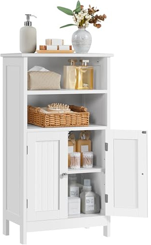 Yaheetech Badschrank Küchenschrank mit Doppeltür & Einstellbarem Regal Badkommode Sideboard Badezimmer/Wohnzimmer/Flur Weiß 50 * 30 * 92.5cm