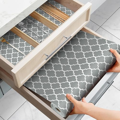 FJNATINH Schubladenmatte 45×300cm Antirutschmatte Schubladen Wasserdichtem Nicht Klebende für Küchenschränke Schubladenauskleidung(Grey Lantern)