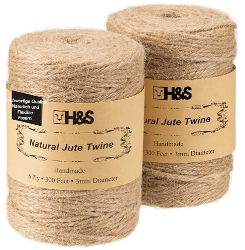 H&S 2X Juteband 183m Schnur - 2er Set Jute Garn - 3mm Starkes Kordelband - Juteschnur Paketschnur Jutegarn - Bindfaden Gartenschnur aus Naturfaser - Jute Schnur Band Reißfest
