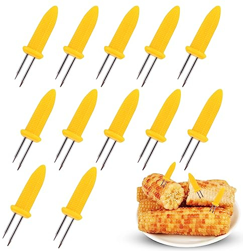 OFFCUP BBQ Mais Halter, 12pcs Edelstahl Maiskolben Spieße | Twin Prong Maiskolbenhalter, Maiskolbenhalter Mais Picks für BBQ Maiskolben Grillzubehör Corn Holders Schaschlikspieße