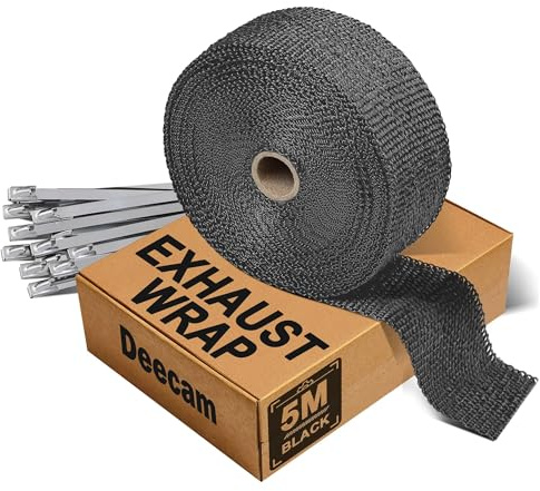 Hitzeschutzband Auspuff 5M,Auspuff Dichtband,10 Stück 300x4,6 mm mit Edelstahl Kabelbinder für Auspuffkrümmer,Deecam Hitzeschutzband Motorrad Schwarz