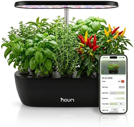 Nouri Hydroponisches Anzuchtsystem, 12 Hülsen Smart Indoor Kräutergarten Set mit App & LED-Wachstumslicht, Hydroponischer Kräutergarten für Zuhause & Küche, Tomaten-Samen inklusive