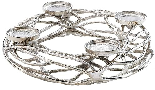 Kobolo Deko-Kranz Adventskranz groß Metall für 4 Kerzen D40 cm Silber