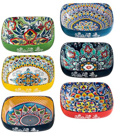 HENXFEN LEAD Snackschalen Porzellan, 550ml Dessertschalen für Müsli, Dessert, Suppe und Snack. Bunte, 6er Pack - Bohemian Style