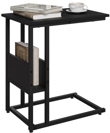 WOLTU Beistelltisch,Couchtisch C Form，Sofa Tisch mit seitliche Ablagefach | Metall,Schwarz,einfache montage,bis 15 kg,für Kaffee und Laptop,für Wohnzimmer,Schlafzimmer ,Büro