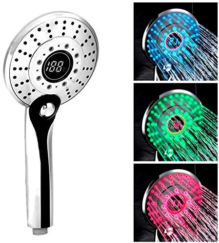 GuDoQi LED Duschkopf, 3 Farben Farbwechsel Temperaturregelung, 3 Strahlarten, Digitale Temperaturanzeige, Größe 13 cm, Duschen Genießen