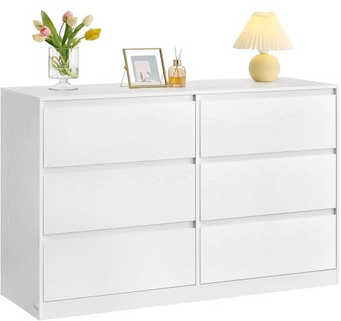 VASAGLE Kommode mit 6 Schubladen, Komodenschrank, Schubladenschrank, Wäschekommode, für Schlafzimmer, 40 x 119,4 x 75 cm, Modern Kailyn Kollektion, schneeweiß LTS616W01
