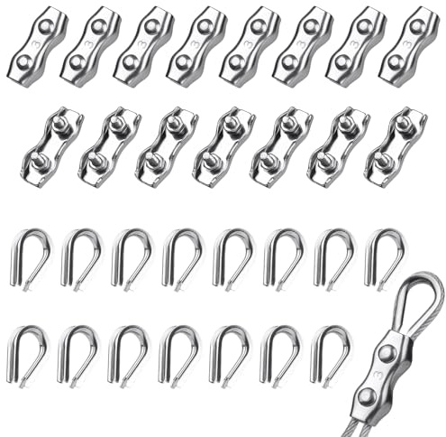 Nadisean 30 Stück Drahtseilklemme 3mm, M3 Seilklemme Set mit 15 Stück Seilklemmen 3mm & 15 Stück Drahtseil Kauschen 3mm, Edelstahl 304 Kabelklemme für 1.5-2mm Drahtseil Stahlseil Wäscheleine Fixiert