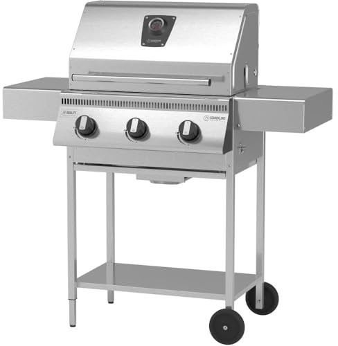 Schickling Gasgrill Henry L - Classic Premium BBQ Grillwagen komplett aus Edelstahl mit 3 Brennern & Doppelwandigem Deckel – Made in Germany: 3-teiliger Grillrost | Grillfläche: 55 x 33 cm