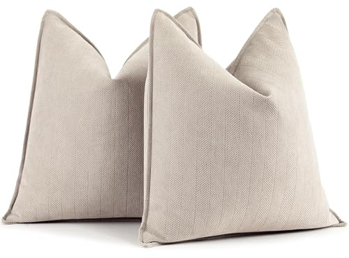 ZWJD Beige Kissenbezug 40x40 2er Set Chenille Kissenbezüge Sofakissen Kissenhüllen mit elegantem Design, weiche und luxuriöse dekorative Dekokissen für Couch, Bett und Heimdekoration