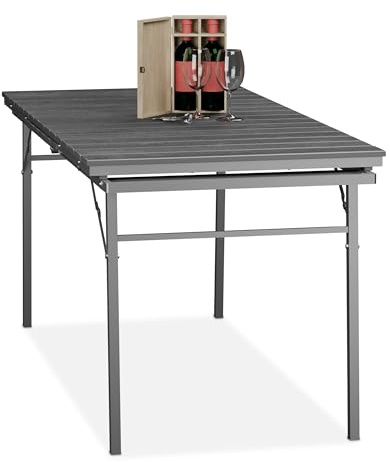 Relaxdays Gartentisch klappbar, Kunststoff, Stahl, 8 Personen, grau | Campingtisch