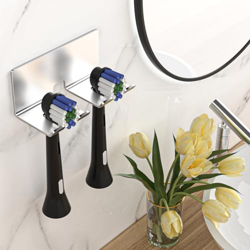 GGQ Zahnbürstenhalter Elektrische Zahnbürste - Zahnbürstenhalter Wand Ohne Bohren, Aufsteckbürsten Halter, Elektrische Zahnbürste Halterung, Selbstklebend Zahnbürstenkopf Halter (Silber, Klein)