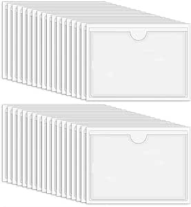 100 Stück Etikettenhalter Selbstklebend, 13,5 x 9,5 cm Beschriftungsfenster Selbstklebend Visitenkartenhüllen Kleben Sichthüllen für Büro Zuhause Schule (Transparent)
