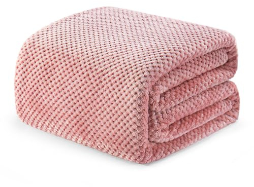 Exclusivo Mezcla Decke Kuscheldecke Flauschig Fleecedecke Wohndecke mit Waffelmuster, Leichte, Weiche und Warme Sofadecke Bettüberwurf, 150x200 cm Rosa