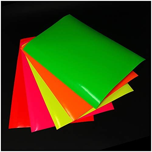 Din A4 Bogen Bastelfolie Selbstklebend Künstlerfolie Plotterfolie Plottfolie Folie Basteln (Neon komplett Set, 5er Set Din A4 Bögen)