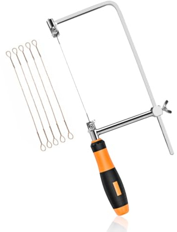 VOBOR Laubsäge, Dekupiersäge mit Holzgriff und 5 Sägeblätter, 360 Grad drehbar, Verstellbare Laubsägen, Metallsäge Bogensäge für Metall und Holz (S)