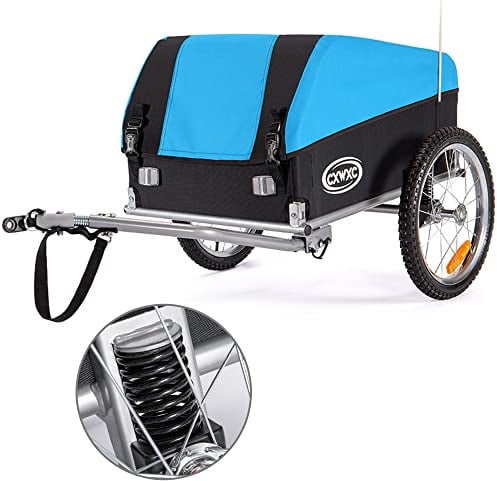 CXWXC Fahrradanhänger mit Stoßdämpfer - Großer Laderaum bis 120L, Tragkraft 40KG, Klappbarer Lastenanhänger mit Abdeckplane und Sicherheitsfahne - Perfekt für den täglichen Transport