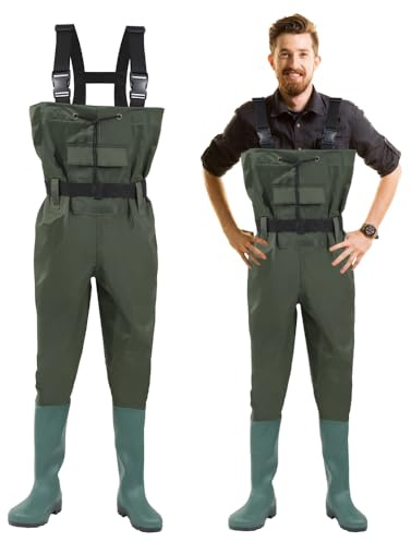 Izrielar Wathose wasserdicht, 70D Nylonverbund, PVC, Angelhose, mit rutschfesten Gummistiefeln, für Männer und Frauen, Teichhose, für Baustellen