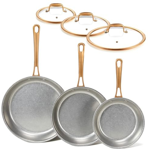 KOKHUB Edelstahl Pfannenset 3-teiliges, 20/24/28 cm Retro Bratpfannen Set | PFOA/PTFE/PFAS-frei, Induktion mit Deckel, Unbeschichtete Edelstahlpfanne für alle Herdarten, Backofenfest