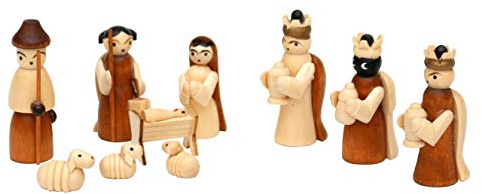 Dekohelden24 Holz Krippenfiguren als 10er Set, Maße L/B/H: 1,7 x 2,8 x 5 cm.