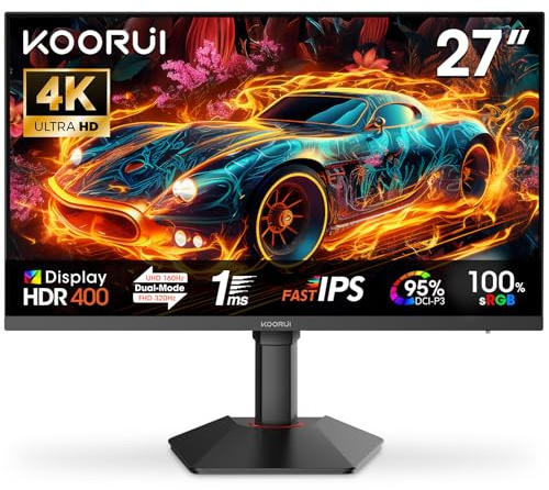 KOORUI G2741L Gaming Monitor 27 Zoll, Dual-Modus 4K UHD 3840x2160 at 160Hz und FHD at 320Hz PC Bildschirm, Fast IPS 1ms HDR 400, 2xHDMI 2.1&DP1.4
