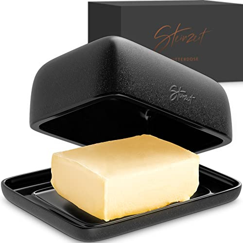 Steinzeit Design Butterdose - Butterdose Keramik für alle gängigen Butter (250gr) - Butterglocke und Butterfass mit einzigartigem Design - Butterschale und Butterbox Spülmaschinengeeignet
