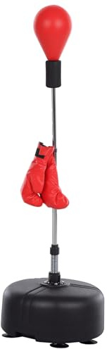 HOMCOM Punchingball mit Ständer, 136-154 cm höhenverstellbar Boxsack, Standboxball mit Boxhandschuhen, für Jugendliche und Erwachsene, für Ausrüstung, Stressabbau, Fitness, Rot