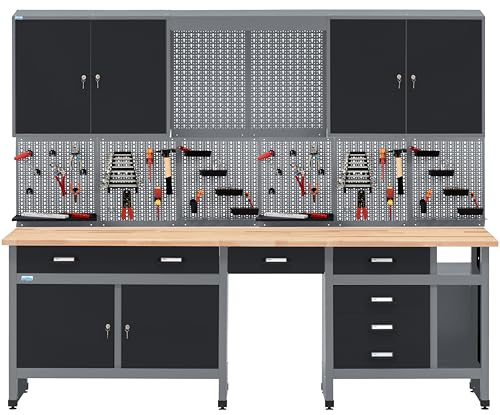 Küpper Werkbankset 70412-9, Breite 240 cm, Werkbank, Hängeschrank, Lochwand (Schwarz, 240 x 204 cm (BxH))