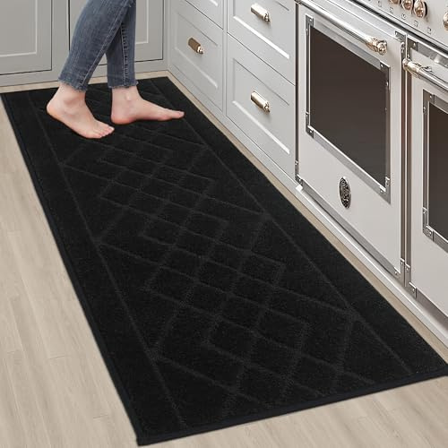 BEQHAUSE Küchenläufer 50x150cm rutschfeste, Saugfähige und Weiche Küchenteppich, Maschinenwaschbar Küchenmatte für Esszimmer, Küche & Waschküche, Schwarz