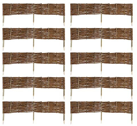 MC.Sammler 10 x Weide Beeteinfassung 16 Größen (Höhe: 20 cm Länge: 120 cm) Weidenzaun Rasenkante aus Weidengeflecht - Garten Beetbegrenzung für Blumen - Steckzaun mit Buchepflöcken für Weg-Abgrenzung