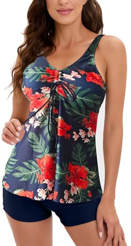 Neteson Tankini Damen Badeanzug Push Up Zweiteiler Bademoden mit Badeshorts | Top Oberteil Freizeit Bikini Sets für Strand Poolparty Urlaub Spa