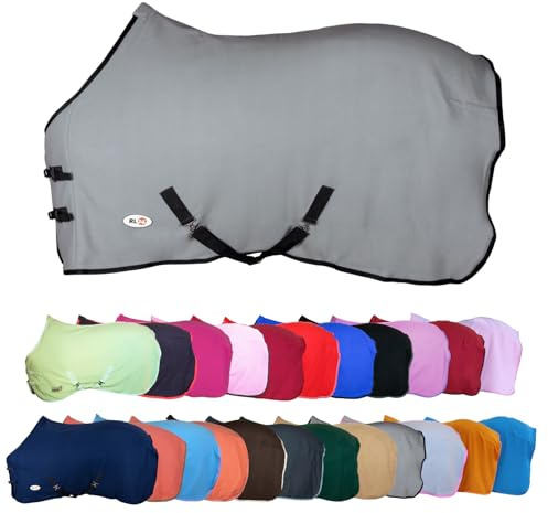 RL24 - Abschwitzdecke mit Kreuzgurt Basicline - Pferdedecke mit Schweifriemen & Widerristpolster - atmungsaktive Fleecedecke - Pferde-Outdoordecke - Pferde Zubehör in Hellgrau - 95cm
