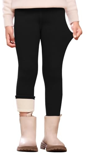 Kfnire Thermoleggings Mädchen Leggings Gefüttert Winter mit Flauschigem Futter Warm Weich Elastisch (Gr.130,Schwarz)