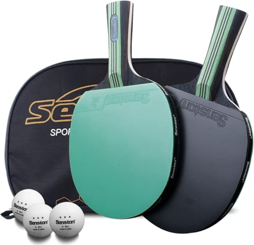 Senston Tischtennisschläger-Set mit 2 Profischlägern, 3 Bällen, 1 Tasche | Tischtennis, ergonomischer Griff, hohe Elastizität & Stabilität, Geschwindigkeit/Spin/Kontrolle, für Anfänger/Profis