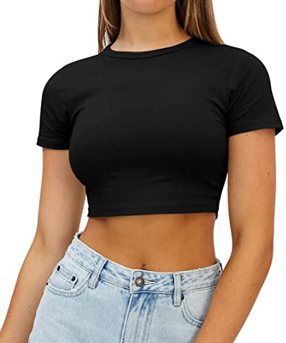 AirMood Damen Crop Sport Gym T-Shirts Basic Cropped Workout Fitness Tops | Weiche und atmungsaktive Stoffe, bequem und hautverträglich, reguläre Passform, Elegant Basic-Design