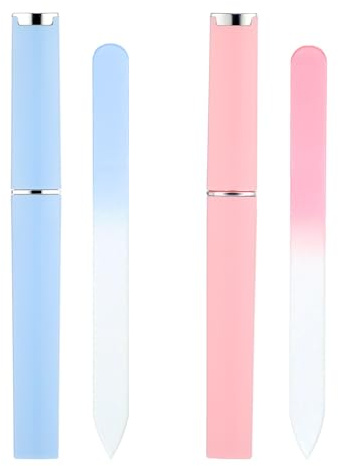 2 Stück Glasnagelfeile für Naturnägel, Glasfeile für Nägel, Nagelfeile Glas, Doppelseitige Glasfeilen für Nägel, Kristallnagelfeile mit Etui (Pink+Blau)