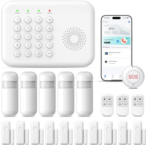 Drahtloses Haussicherheitssystem, 4G/WLAN-Alarmsystem mit Tastatur, Selbst erweiterbar mit Tür- und Bewegungssensoren, Tuya-App-Benachrichtigungen, Keine Vertragsgebühr (20 Stück)