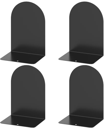 ALOTCHE Buchstützen 2 Paar, Metall Runde Buchstützen für Regale und Schreibtisch, Schwarze Buchstopper zum Halten von Büchern für Home Office