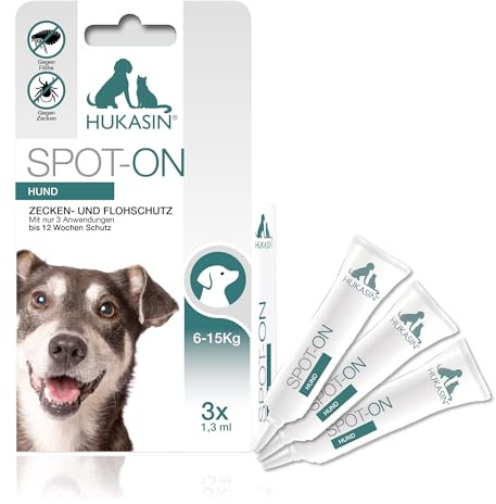 Hukasin® Spot On Hund - Zecken- und Floh Schutz - langanhaltender Zeckenschutz & Flohmittel bis zu 12 Wochen, für die Gesundheit Ihres Hundes