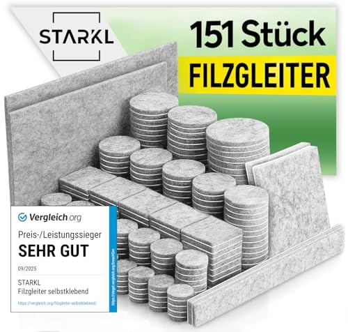 Filzgleiter selbstklebend Grau 151 Stück (4 mm) I Filzgleiter für Stühle I Möbelgleiter aus hochwertigem Nadelfilz I Filz selbstklebend I Stuhlgleiter I Klebefilz für Möbelfüße